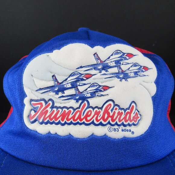 Vintage Thunderbirds '83 adea Puff Patch Logo Blue/Red Adj Snapback Cap Hat - Picture 1 of 9